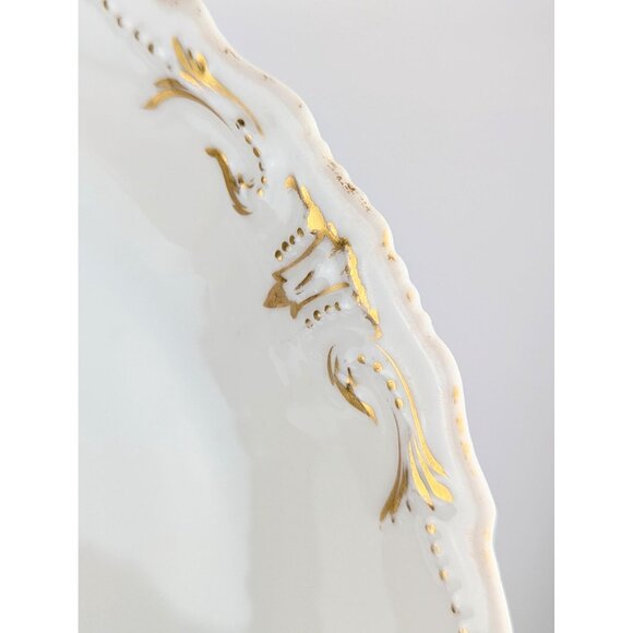 Antique Signed Limoges 8.5" White Porcelain Plate Elegant 1900s Gold Trim Dish - Picture 5 of 9